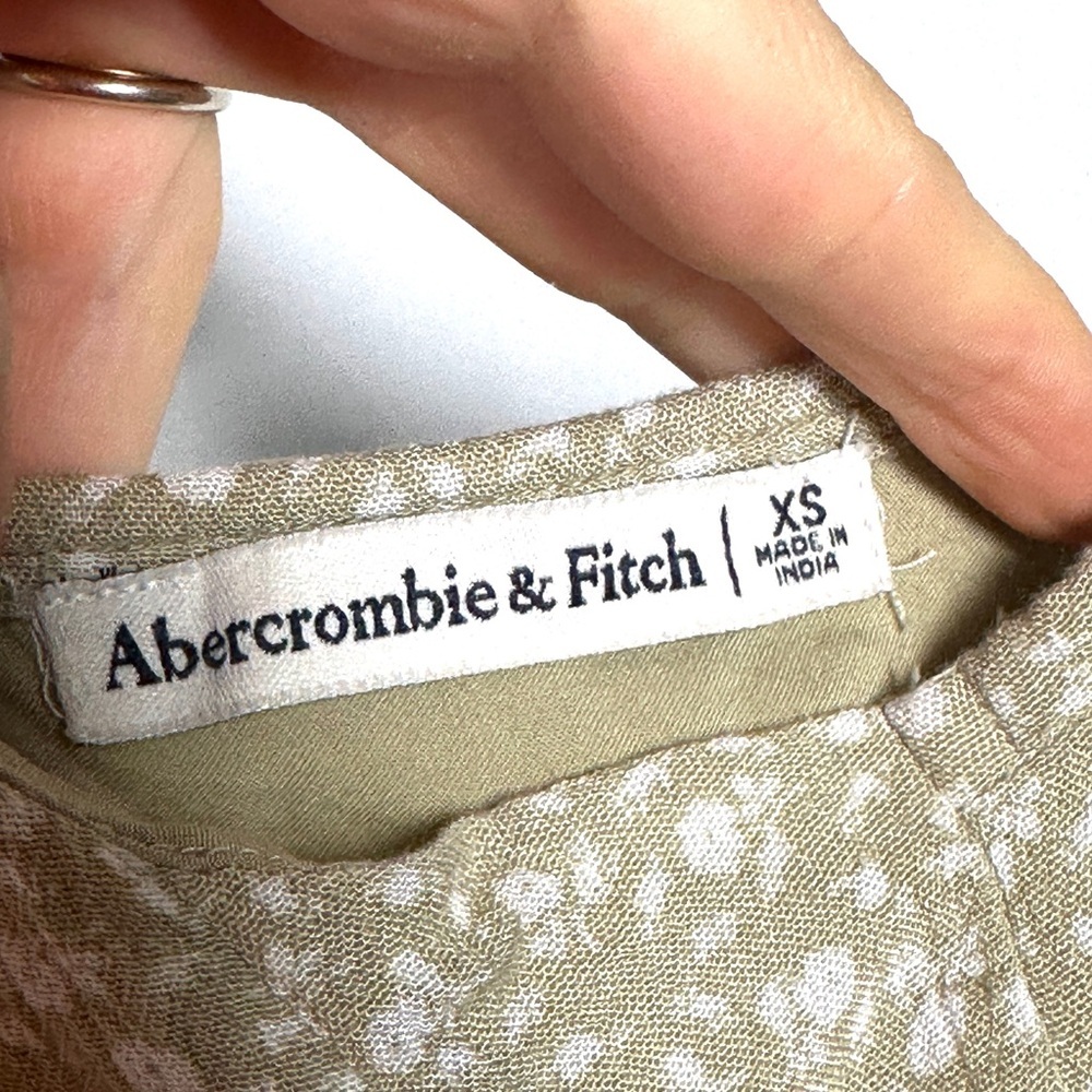 Abercrombie & Fitch Floral Viscose Maxi Dress Olive Green Smocked Strappy XS - Picture 6 of 9